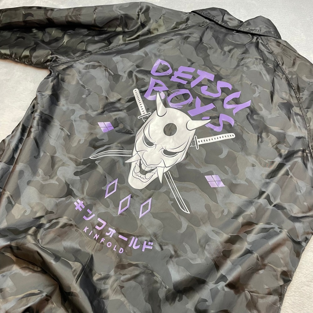 Kinfold Mens Detsu Boys Coach Jacket Sz M Black Oni Mask Streetwear Windbreaker